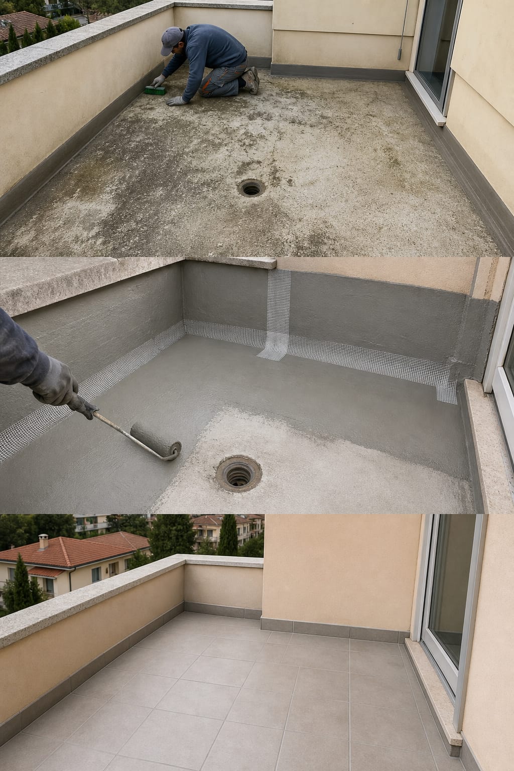 Preparazione e applicazione di Mapelastic su terrazzo con rete e finitura finale